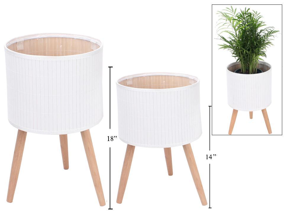 White Bamboo Plant Stand 10"